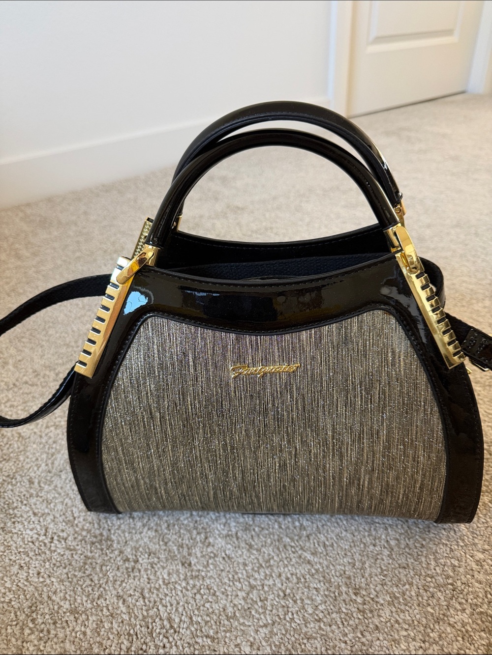 Structured Top-Handle Satchel in Black and Gray